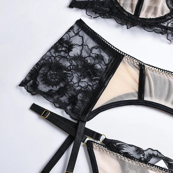 3-częściowy elegancki komplet bielizny z koronką