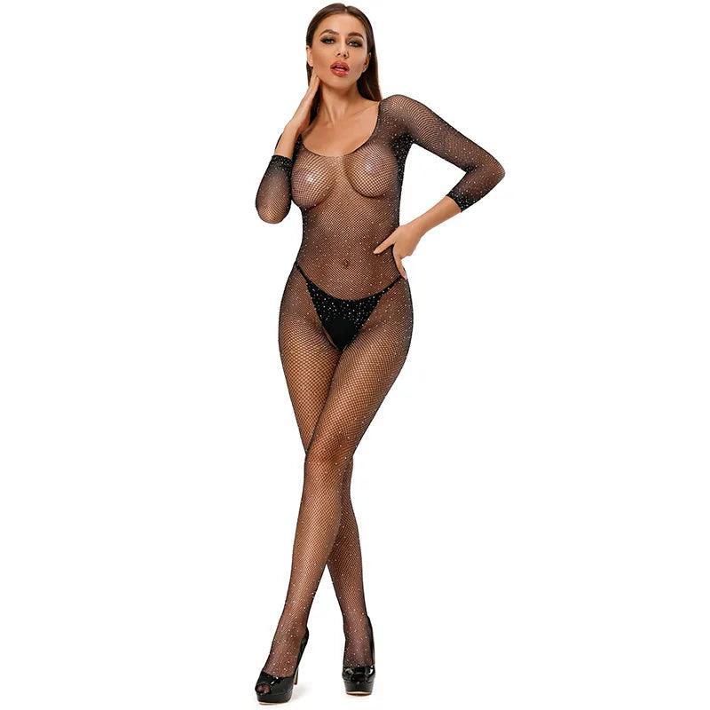 Bodystocking z cyrkoniami z wycięciem