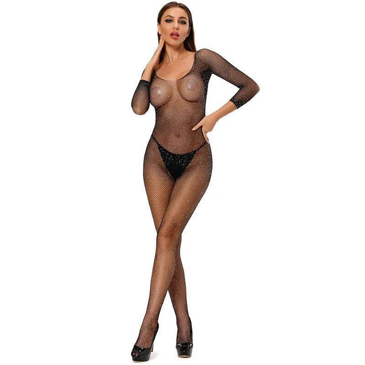 Bodystocking z cyrkoniami z wycięciem