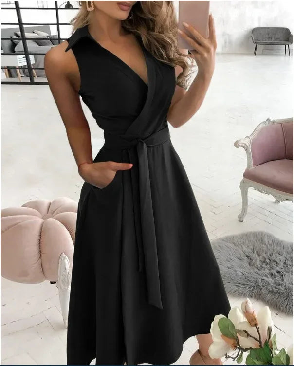 Elegancka sukienka midi bez rękawów