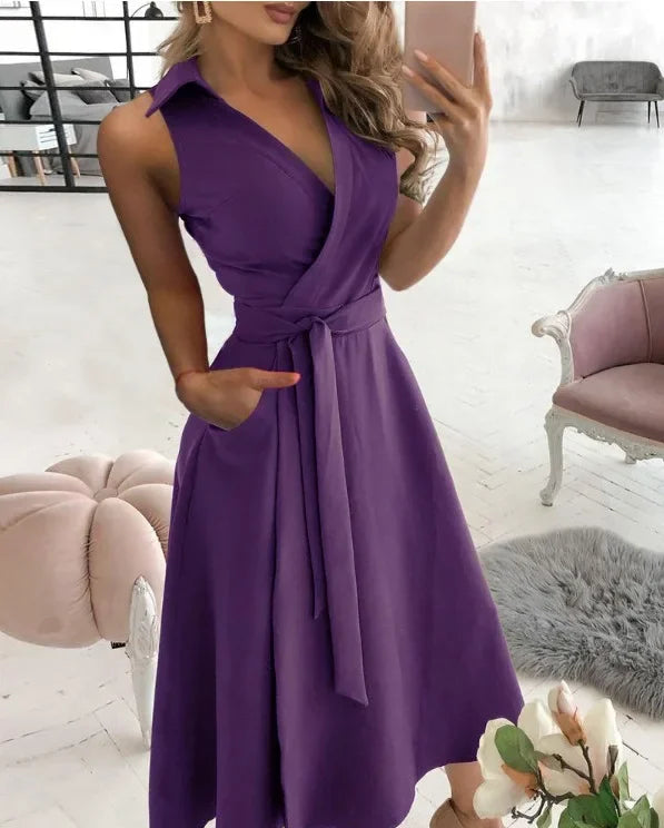 Elegancka sukienka midi bez rękawów