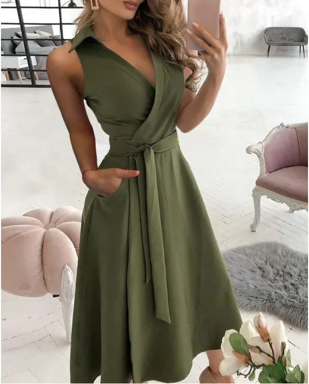 Elegancka sukienka midi bez rękawów
