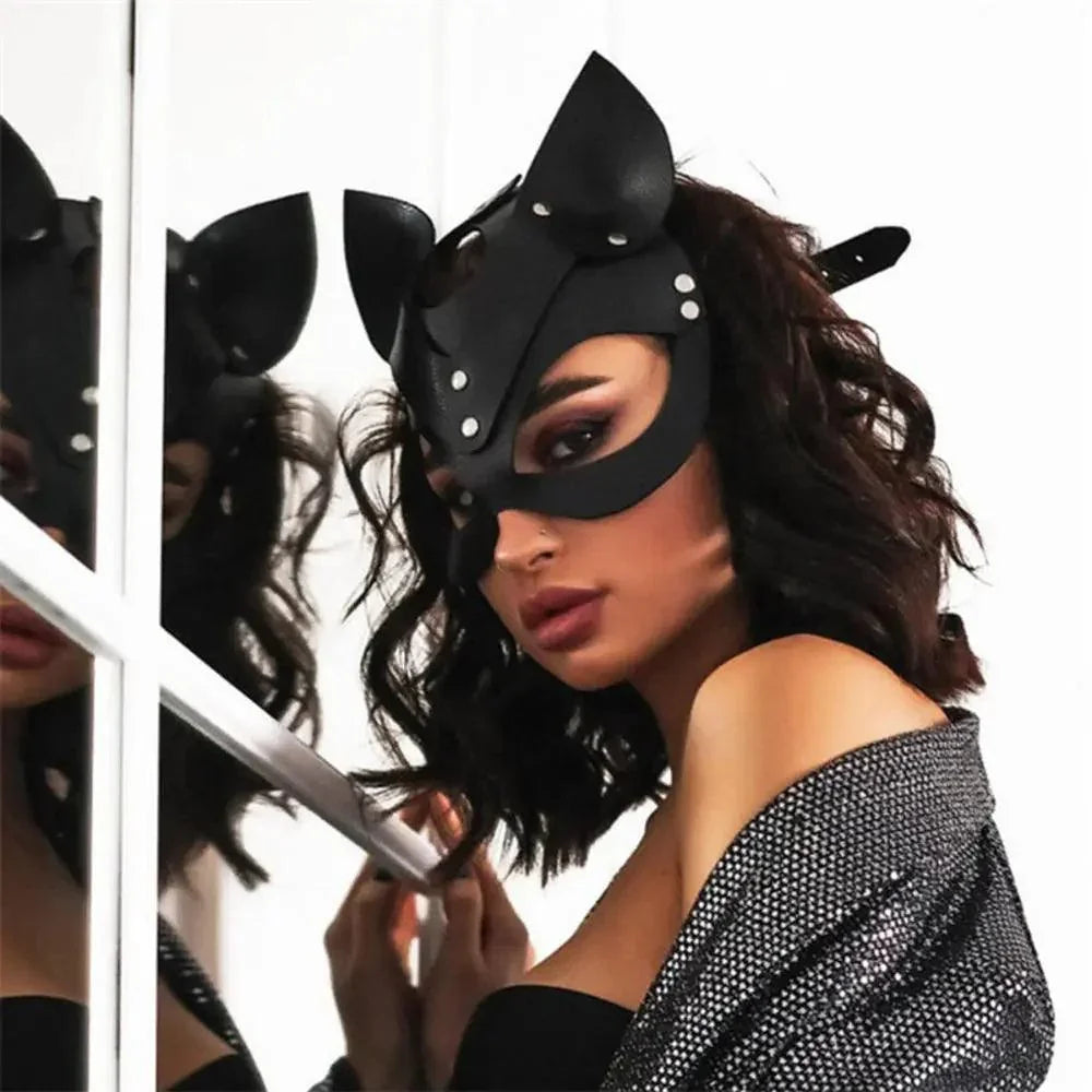 Maska skórzana black kitty