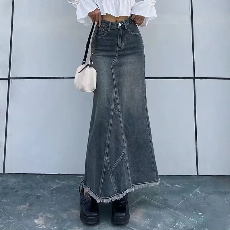Retro spódnica jeansowa maxi