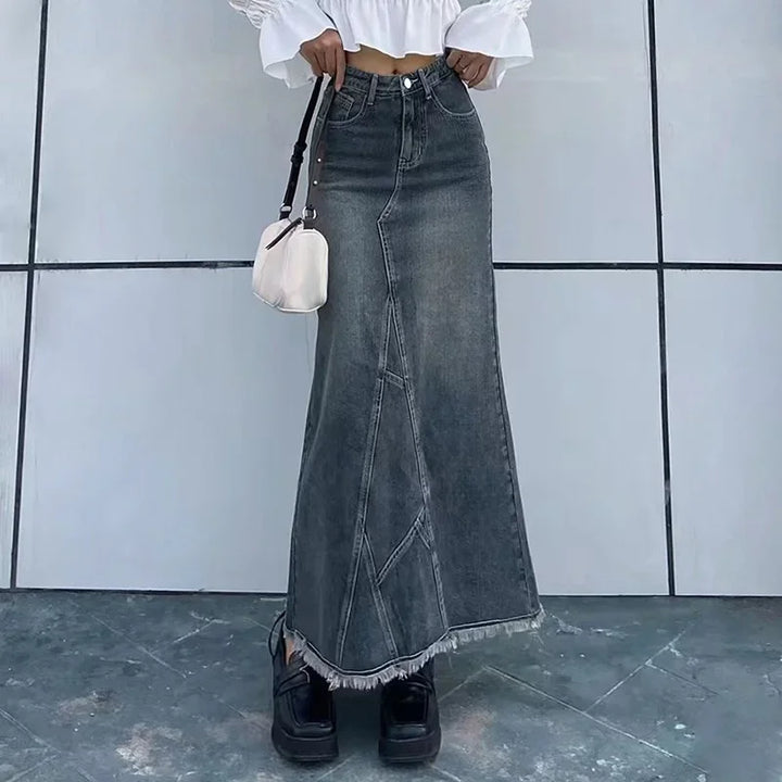 Retro spódnica jeansowa maxi