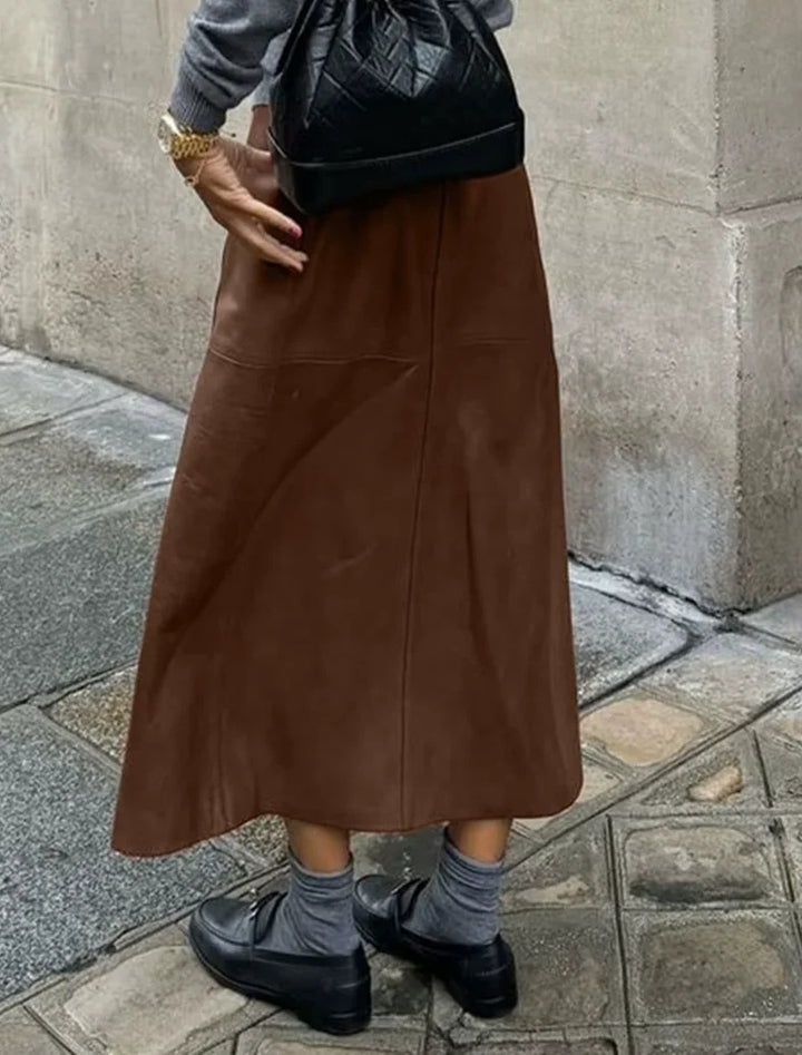 Skórzana spódnica maxi z rozcięciem