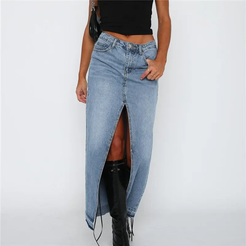Spódnica maxi denim z rozcięciem