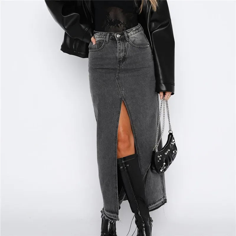 Spódnica maxi denim z rozcięciem