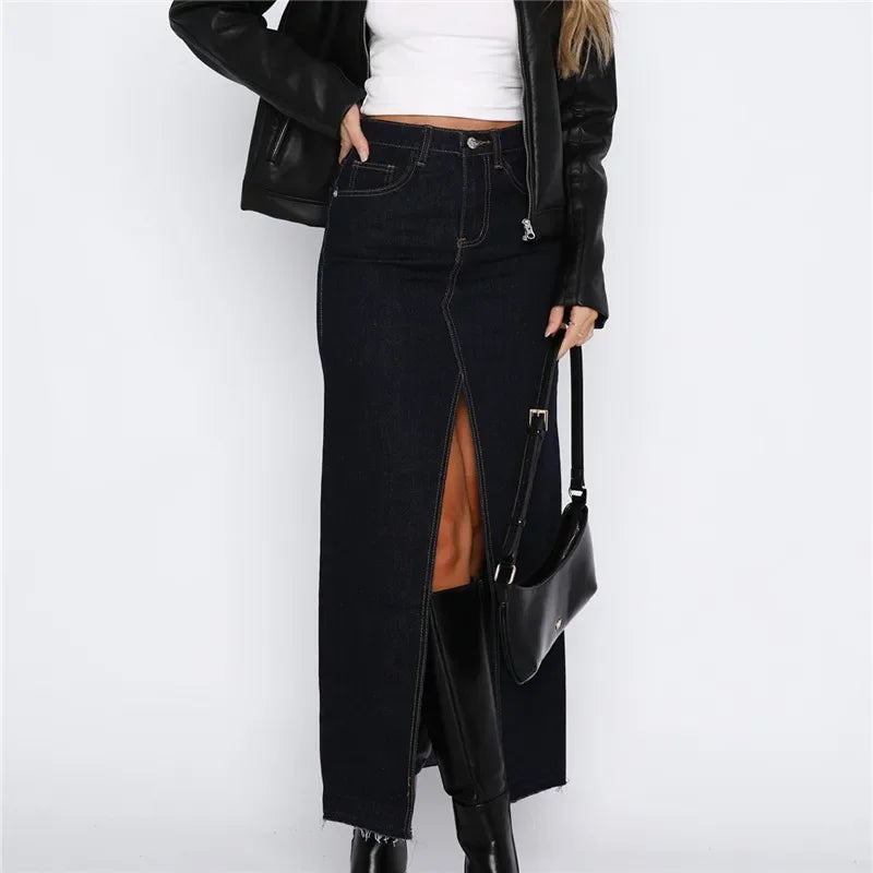 Spódnica maxi denim z rozcięciem