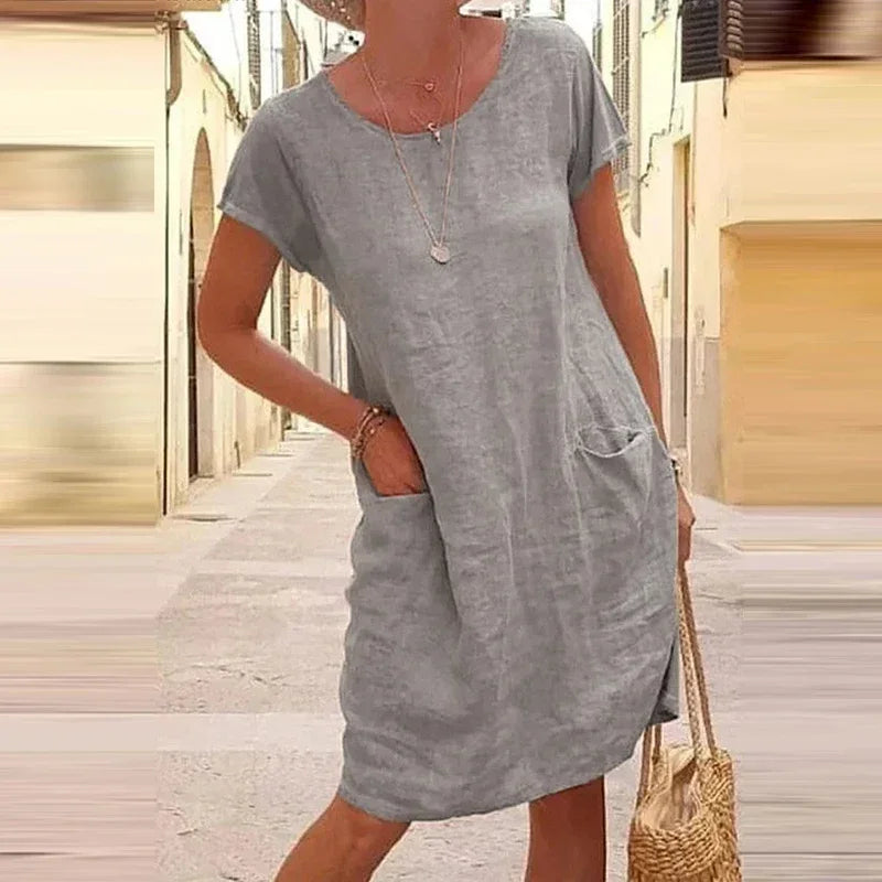 Sukienka boho na krótki rękaw z okrągłym dekoltem