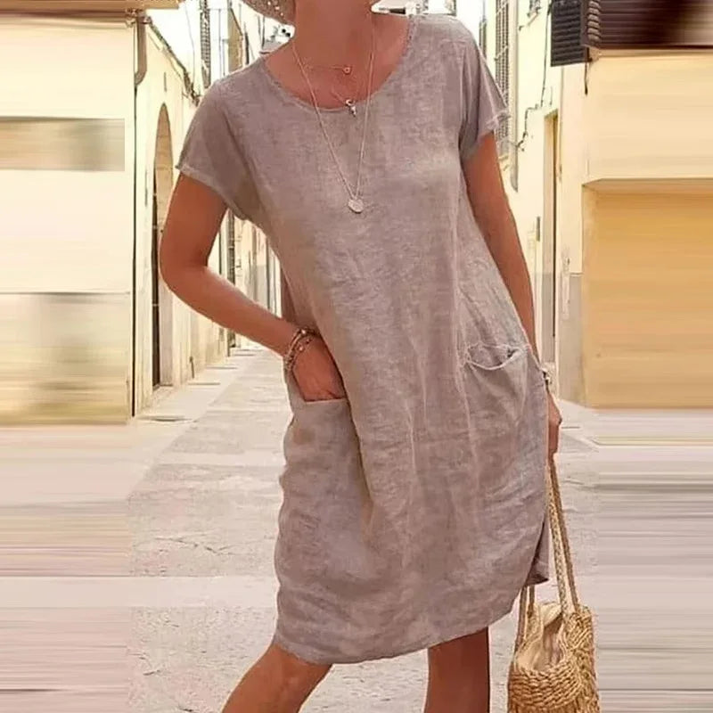 Sukienka boho na krótki rękaw z okrągłym dekoltem
