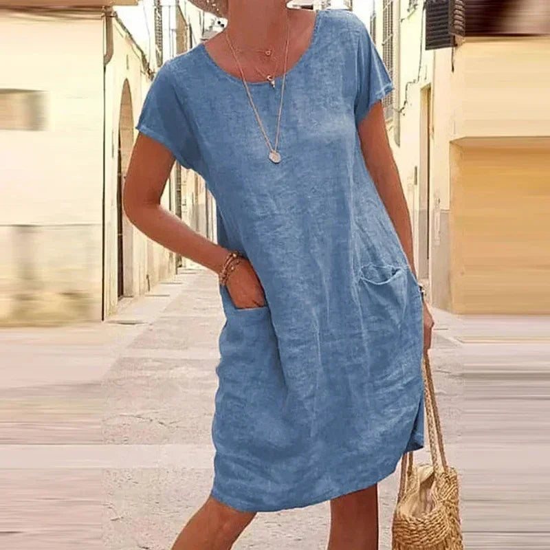 Sukienka boho na krótki rękaw z okrągłym dekoltem