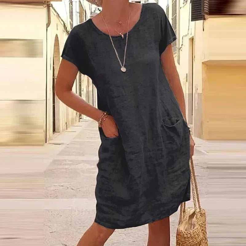 Sukienka boho na krótki rękaw z okrągłym dekoltem