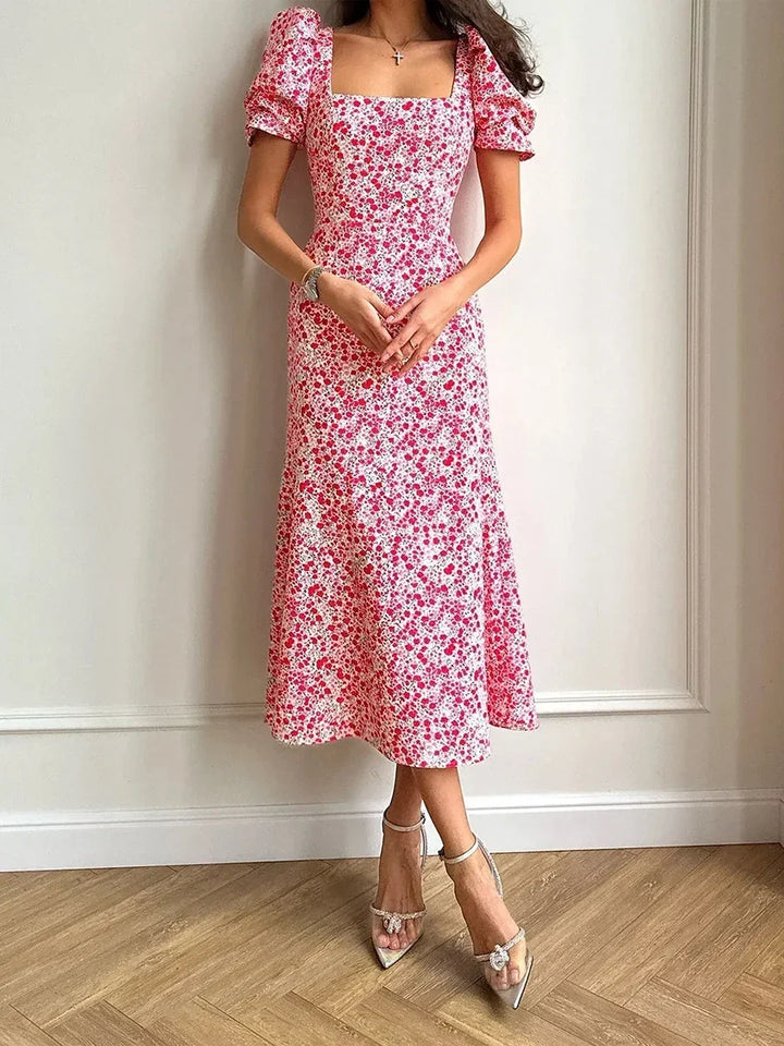 Sukienka midi z bufiastymi rękawami